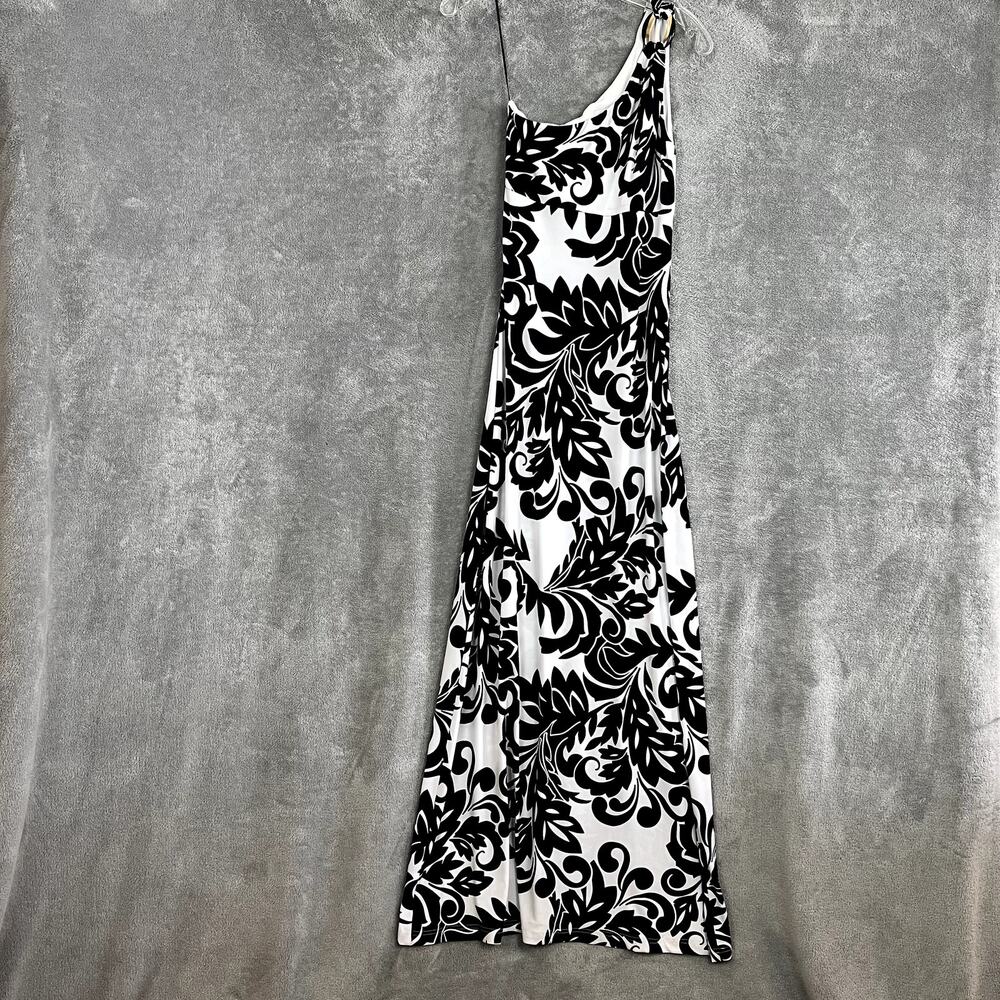 Vintage Y2K Cache Bodycon Maxi Dress Womens S One Shoulder‎ Black White